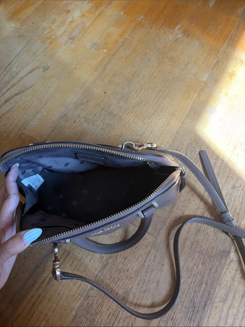 kate spade pebble leather crossbody satchel in taupe